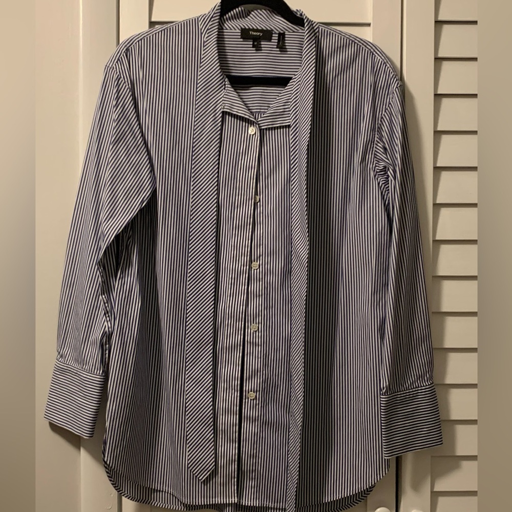 Blue and White Striped blouse, Theory, size M